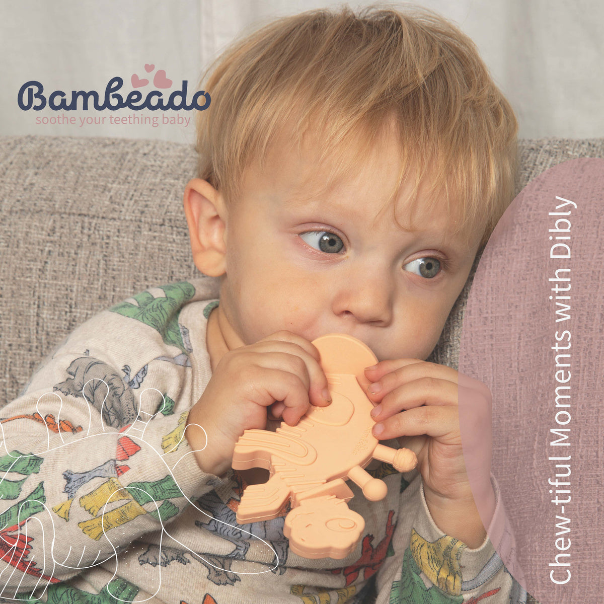Kids’ Pink Amber Dinosaur Teether & Toothbrush 🦕�