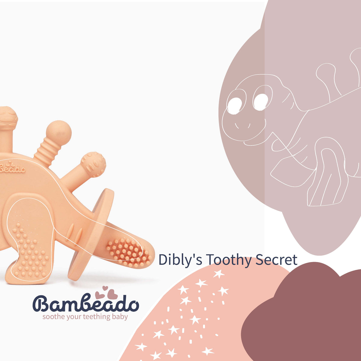 Kids’ Pink Amber Dinosaur Teether & Toothbrush 🦕�