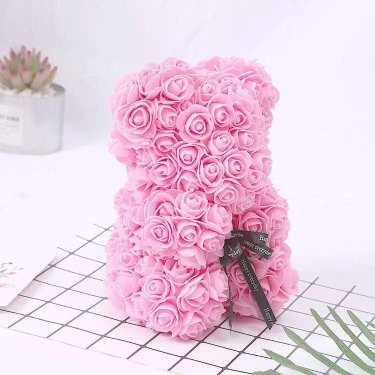 25cm Artificial Teddy Rose Flower Bear with Box Romantic Valentines Day Gift Girlfriend Women Anniversary Wedding Party Supplies