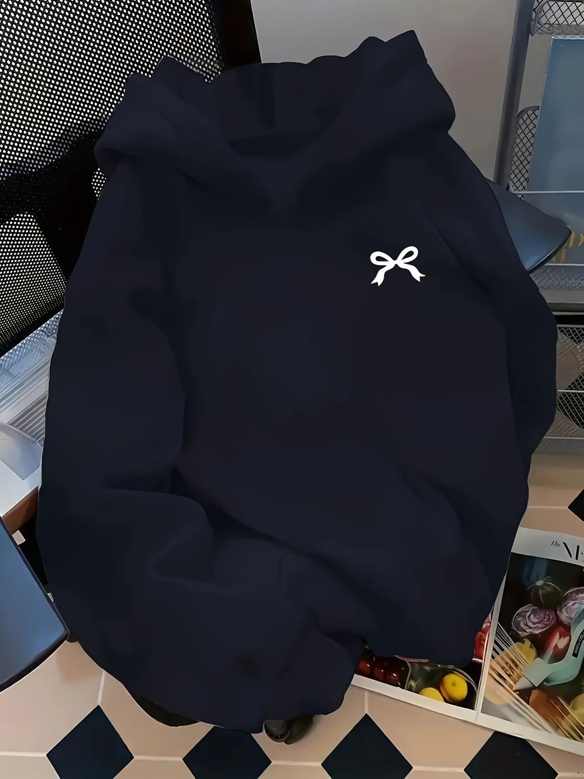 Bow Print Hooded Sweatshirt Women's Bow Print Long Sleeve Hooded Sweatshirt Comfortable Loose Fit Sweatshirt Kangaroo Pocket