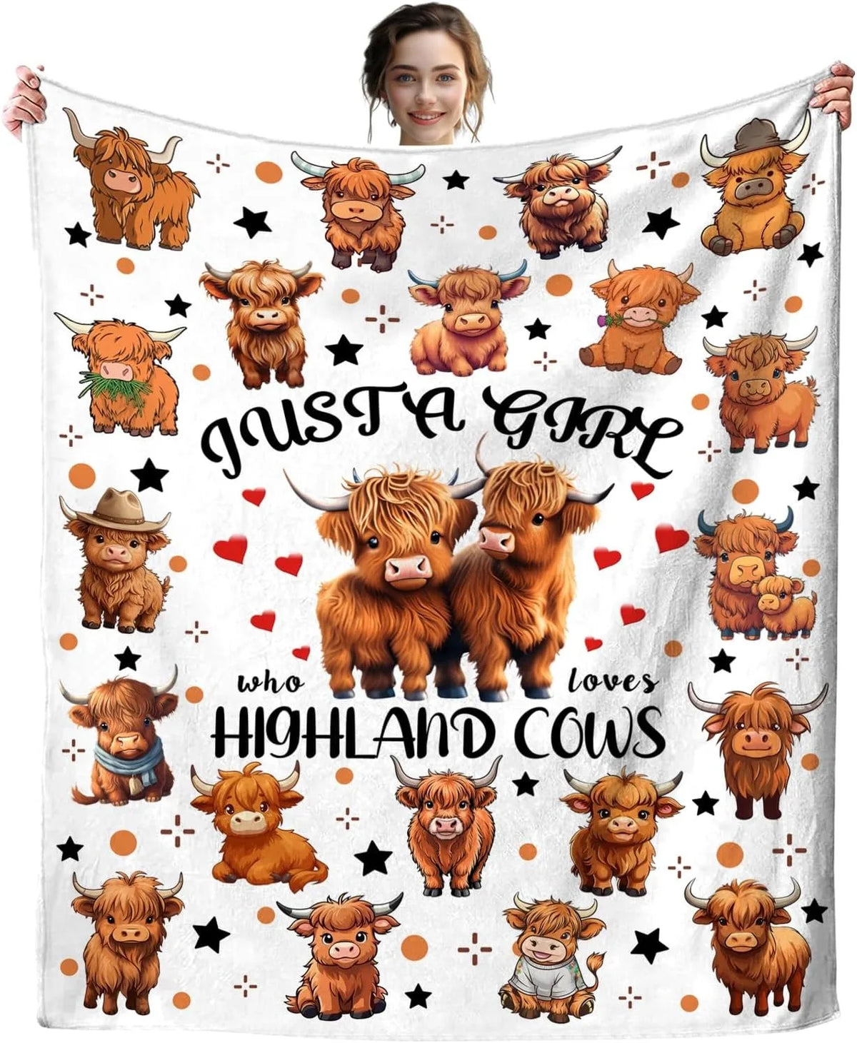 1PC Throw Cute Highland Cow Flannel Blanket for Couch Bed Sofa Warm Blankets Perfect Festival Gifts for a Girl Boy Who Loves Cow