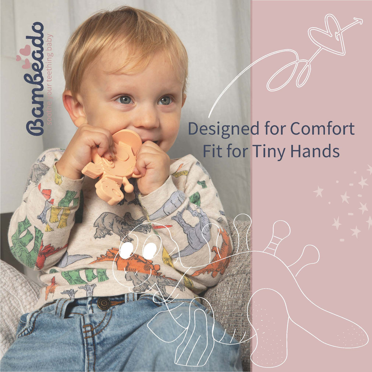 Kids’ Pink Amber Dinosaur Teether & Toothbrush 🦕�
