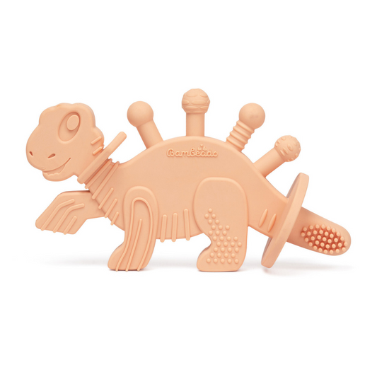Kids’ Pink Amber Dinosaur Teether & Toothbrush 🦕�