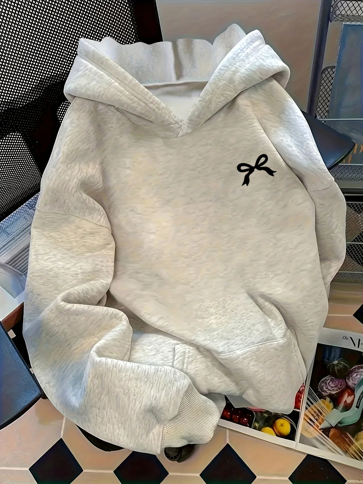 Bow Print Hooded Sweatshirt Women's Bow Print Long Sleeve Hooded Sweatshirt Comfortable Loose Fit Sweatshirt Kangaroo Pocket