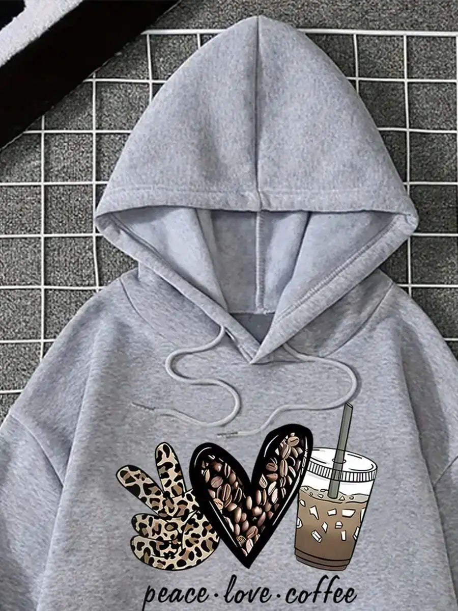 2026 Fashion New Arrival Plus Size Womens Heart Letter Graphic Print Pocket Drawstring Hoodie Winter Casual Sweatshirt Basic Top T Shirt