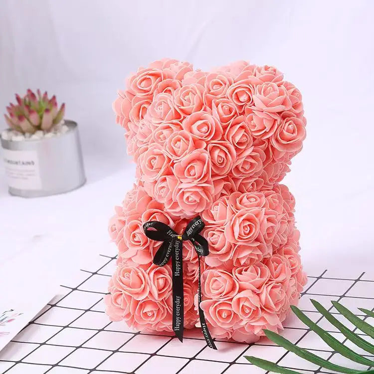 25cm Artificial Teddy Rose Flower Bear with Box Romantic Valentines Day Gift Girlfriend Women Anniversary Wedding Party Supplies