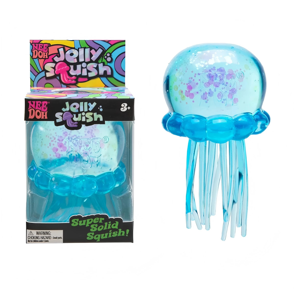 Schylling Nee Doh Jellyfish & Cube Squish Toy, Soft Jelly Squeeze Stress Relief Fidget Toy, Sensory NeeDoh for Kids & Adults