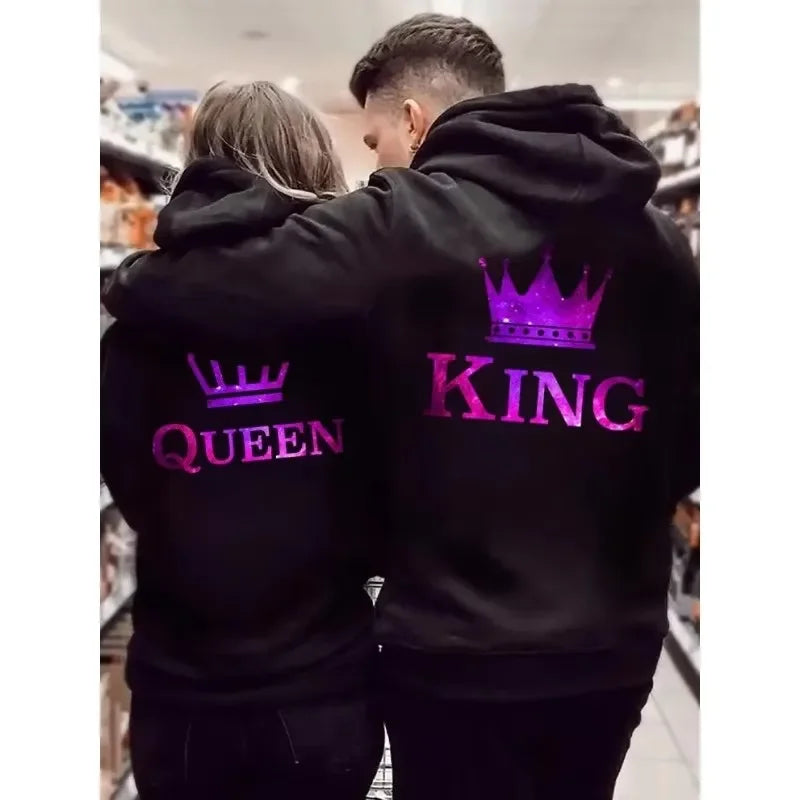 Women Men Streetwear Harajuku Graphic Oversized Jacket Hood Shirt Punk Gothic Y2K Clothes Sweatshirt King Queen Tracksuits