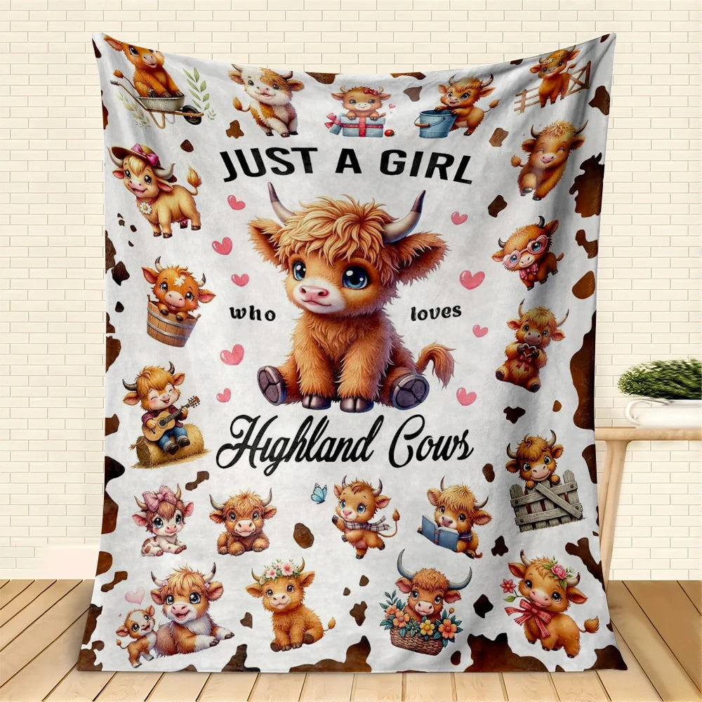 1PC Throw Cute Highland Cow Flannel Blanket for Couch Bed Sofa Warm Blankets Perfect Festival Gifts for a Girl Boy Who Loves Cow