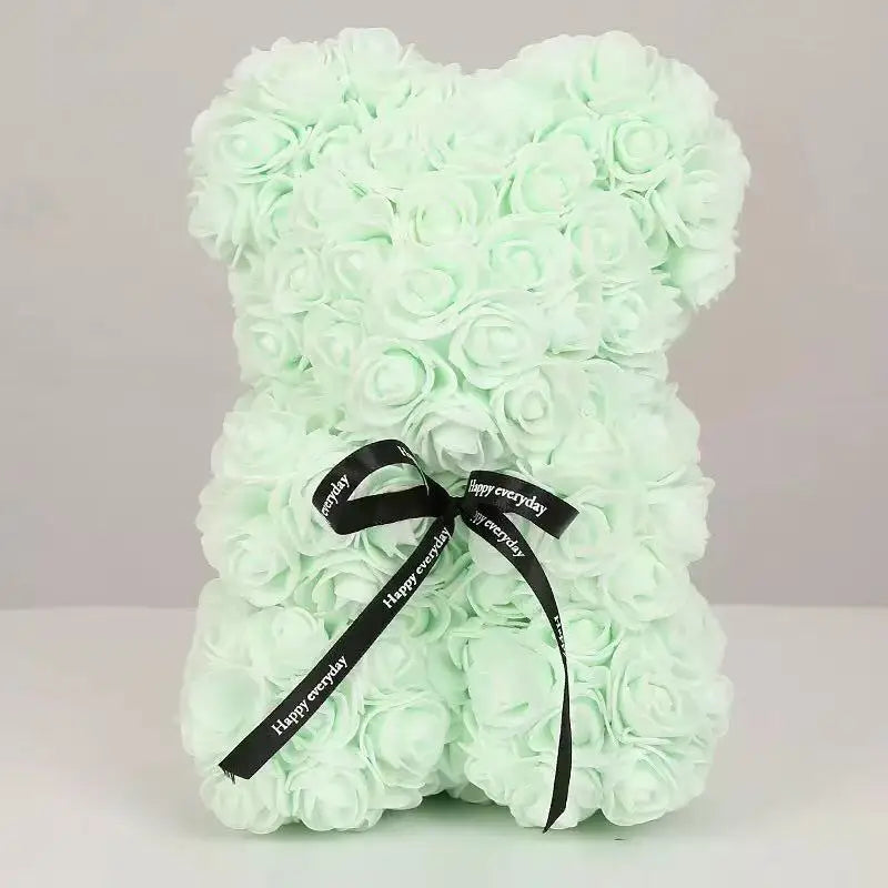 25cm Artificial Teddy Rose Flower Bear with Box Romantic Valentines Day Gift Girlfriend Women Anniversary Wedding Party Supplies